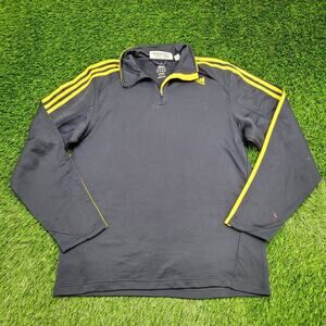 ADIDAS Trefoil 1/4 Zip Jacket Large 22x28 Navy Yellow Trim